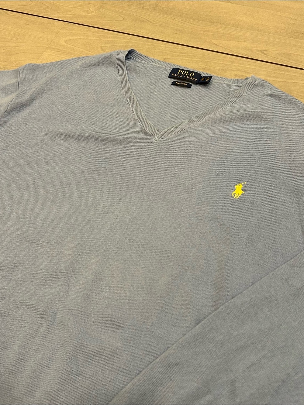 Polo Ralph Lauren Sweater Mens 4XLT Blue Pima Cotton V Neck Yellow Pony Big Tall
